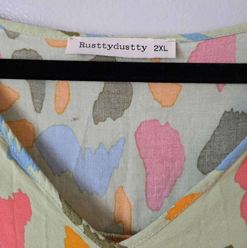 Rusttydustty Neon Abstract Leopard Print Babydoll Dress Crochet Trim Plus 2XL - Picture 5 of 7